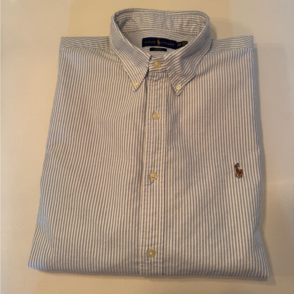 Ralph Lauren Polo Long Sleeve Button Down Blue/White Striped XXL